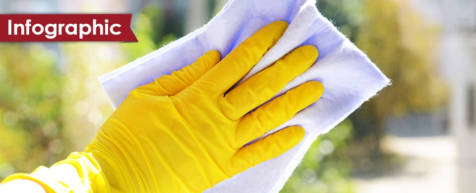 hands in yellow rubber gloves holding a cleaning cloth